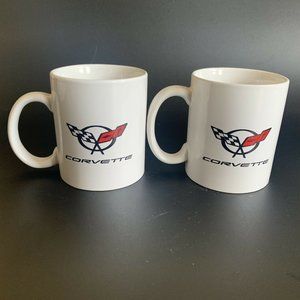 Set Of Two Corvette Mugs M Ware Coffee Cups Chevy Chevrolet Pair
